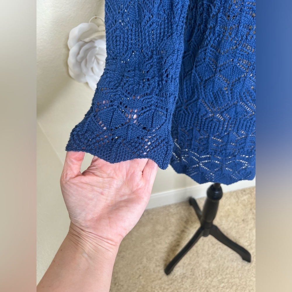 NTM Jeanne Pierre Blue Crochet Pullover Sweater NWT Scoop Neck 3/4 Sleeve Small - Picture 15 of 15